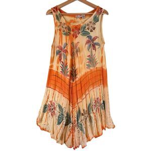 Vintage Tie Dye Tank Dress Embroidered Hippie Beach Coastal ONE SIZE Womens Orng